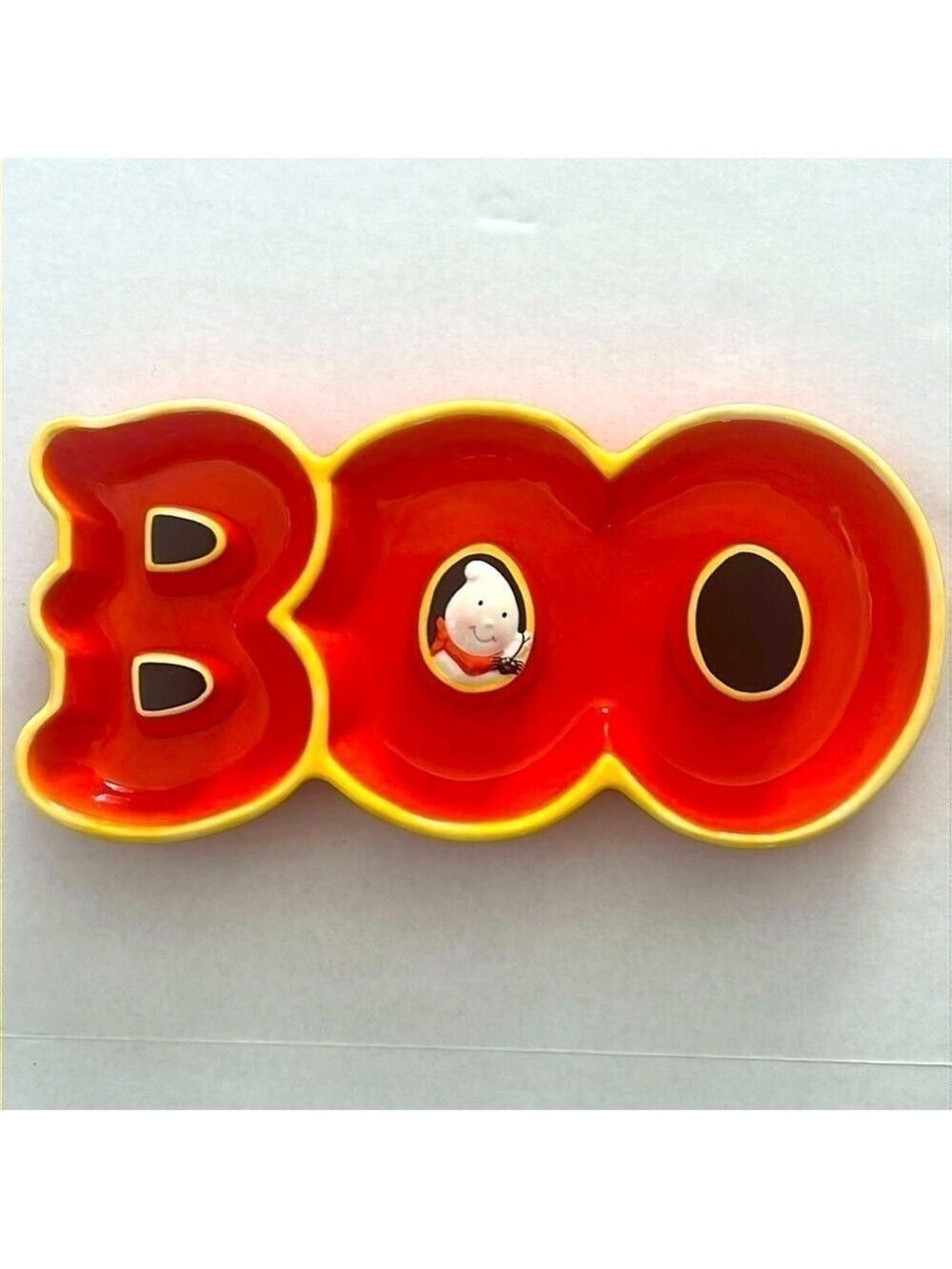 Hallmark BOO Halloween Ghost Trick-Or-Treat Candy Dish Tray Orange Porcelain